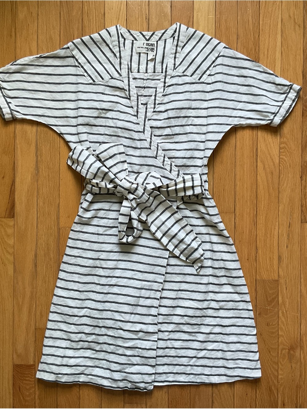 Rogan For Target Linen Striped Midi Short Sleeve Dress Black And White Small